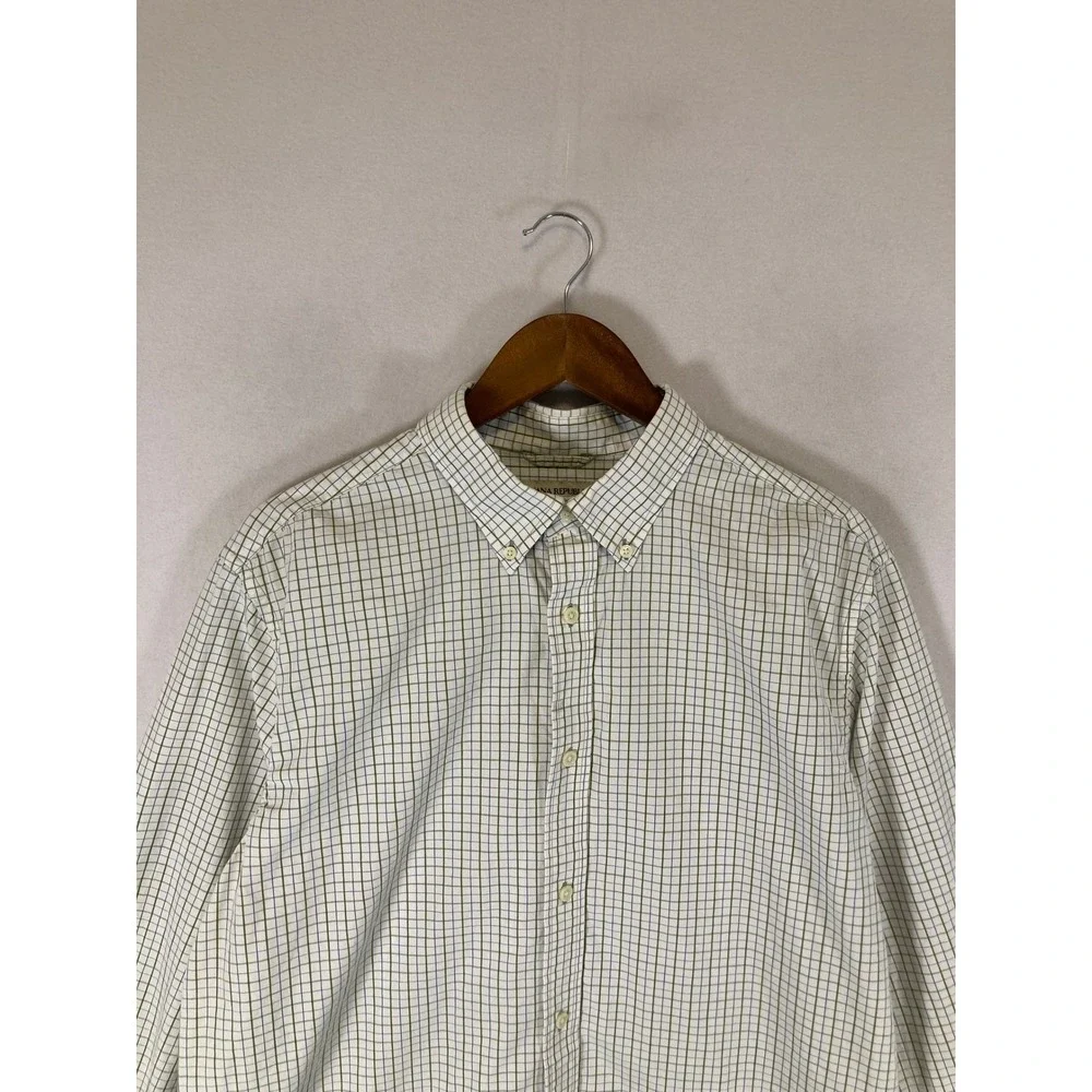 Preppy Banana Republic Mens XL Wht Green Blue Tattersall Check Button Down Shirt